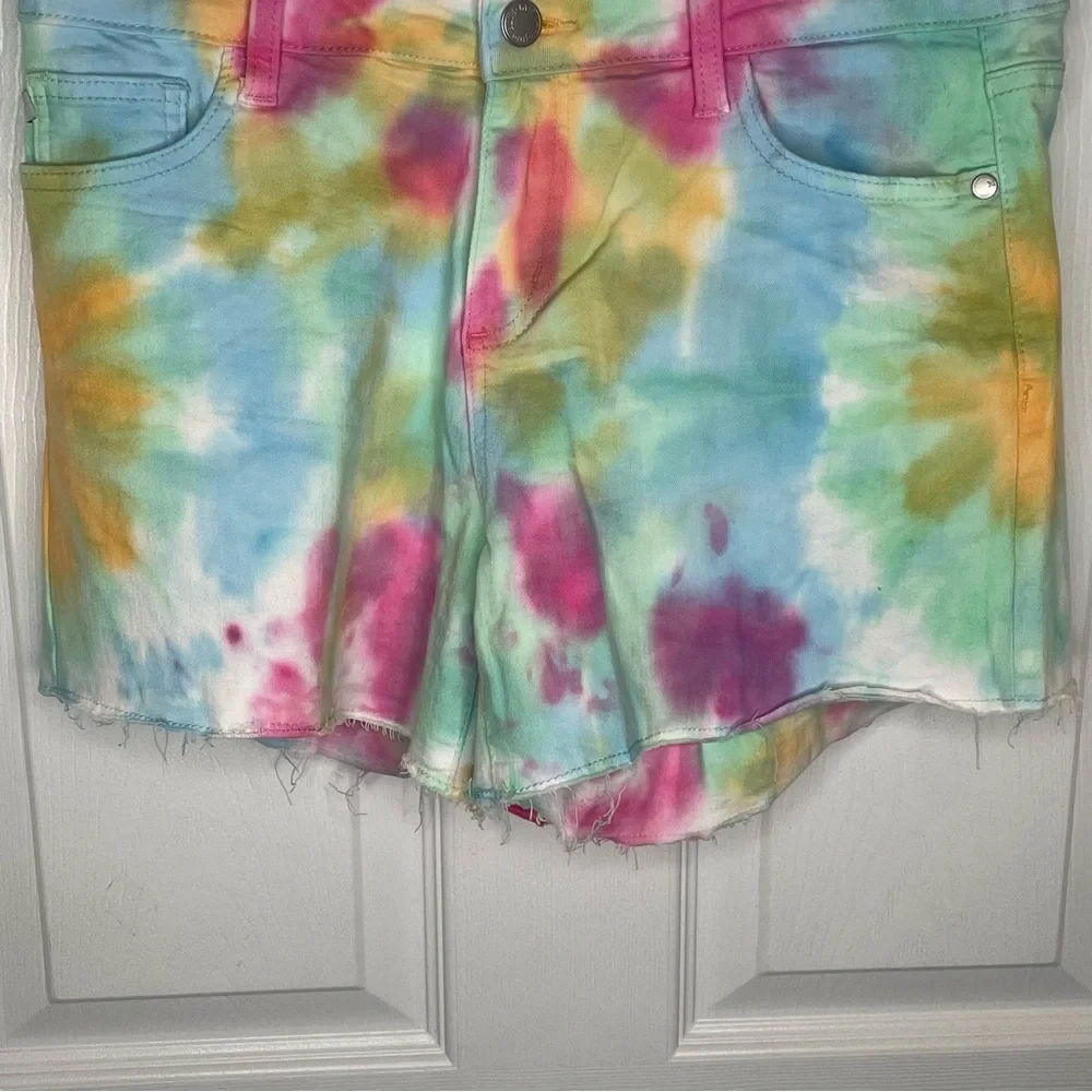 Judy Blue Mid Rise Tie Dye Cut Off Shorts Hippie Stretch Boho Y2K in Rainbow M - Picture 4 of 12
